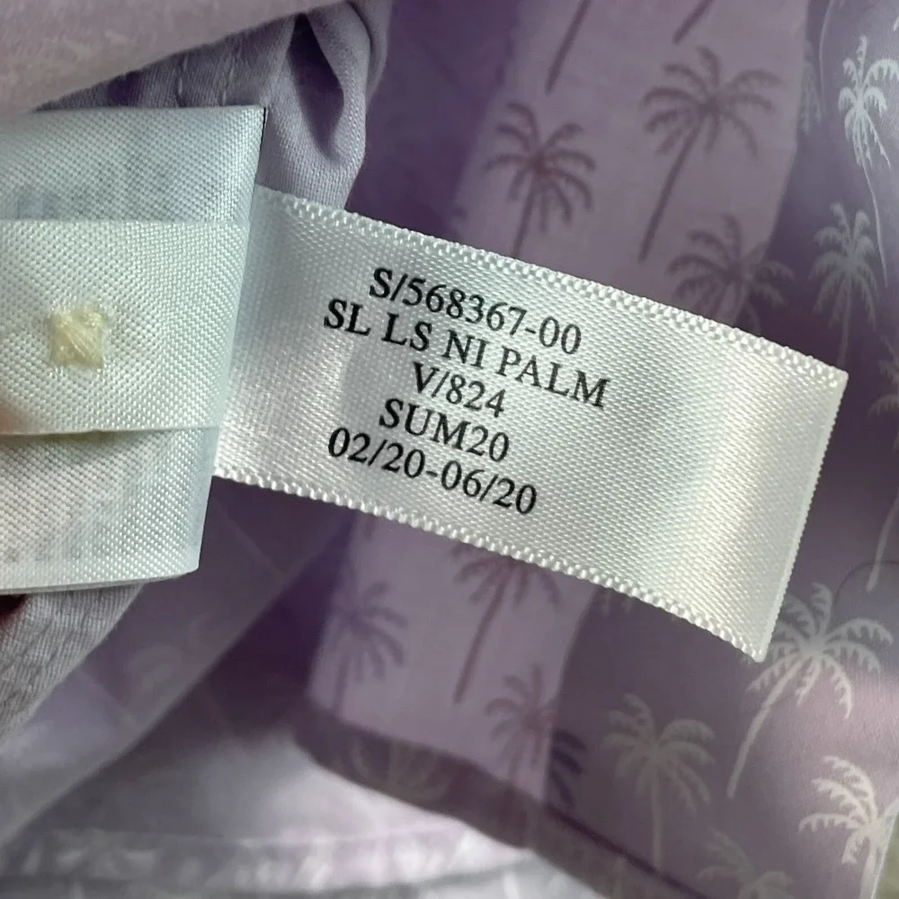 Banana Republic Slim Fit Shirt Men Large Lavender Palm Trees‎ Non Iron LS NWOT